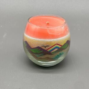 Vintage Rainbow Way Sand Art Candle Desert Mountain Scene Coral Orange Wax
